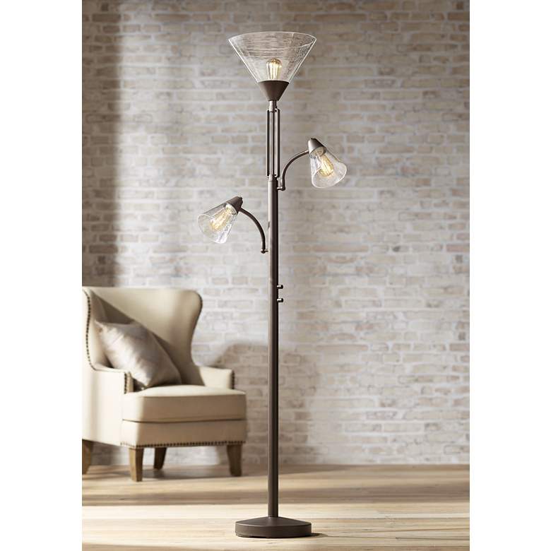 Warwick Tree Torchiere Floor Lamp with Gooseneck Side Lights and LED Bulbs