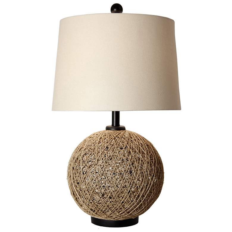 Woven Natural Rattan Ball Table Lamp With Bronze Base And Cap