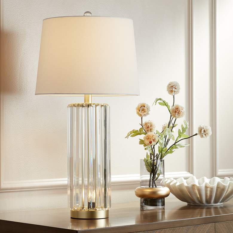 Rivera Gold Glass Rod Table Lamp with Night Light