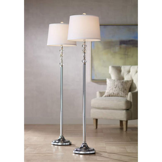 Montrose Polished Steel and Crystal Floor Lamps - Set of 2