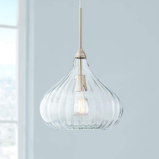 Major 12 1/2" Wide Nickel and Clear Glass LED Pendant Light