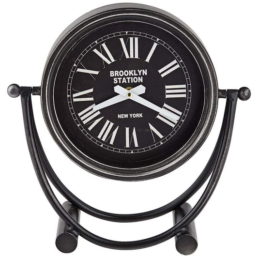 Metro Matte Black 11" Wide Round Table Clock