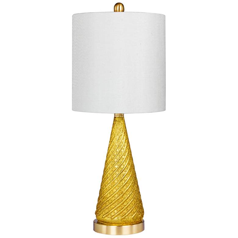 Double Dip Spiraled Cone Gold Glitter Glass Table Lamp