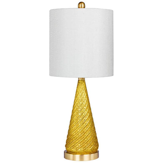 Double Dip Spiraled Cone Gold Glitter Glass Table Lamp