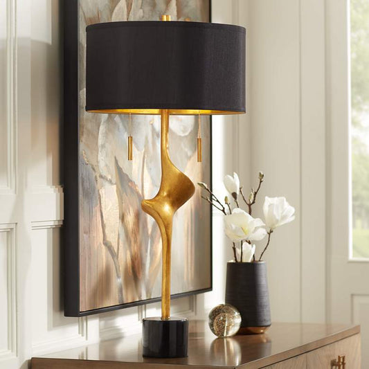 Euro Athena Gold Leaf Table Lamp with Black Shade