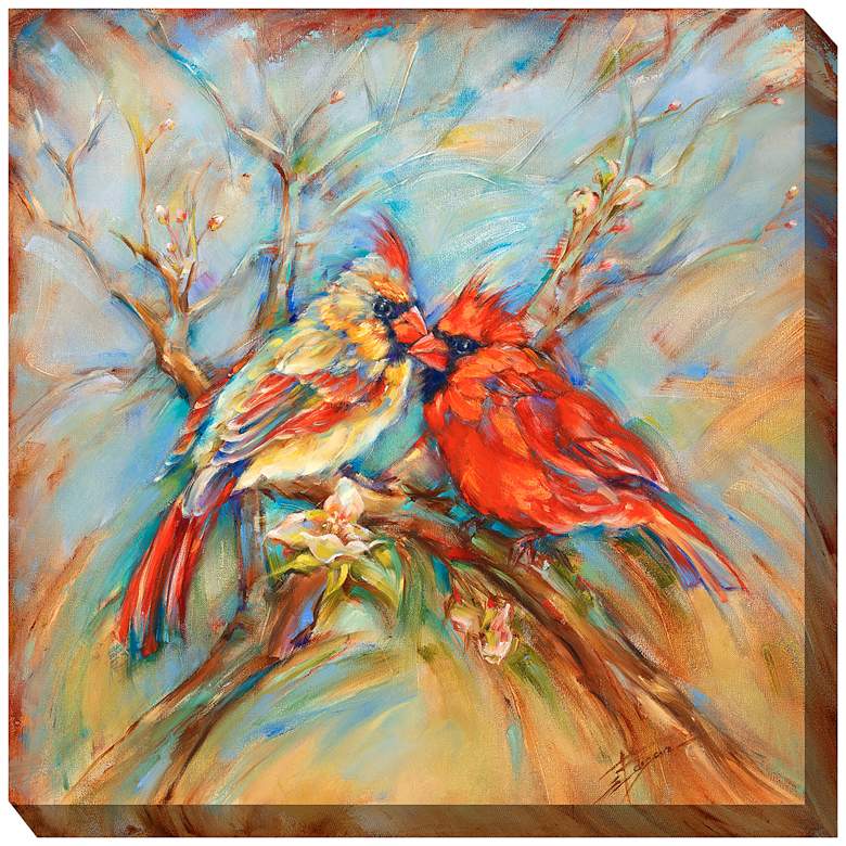 Spring Cardinals 24" Square Outdoor Canvas Wall Art
