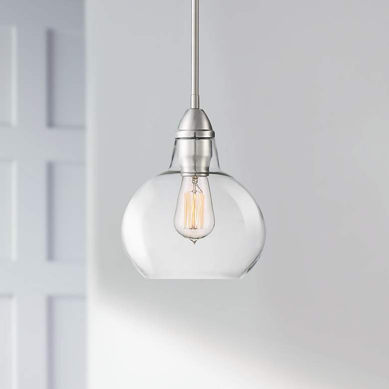 Zoe 8" Wide Brushed Nickel and Clear Glass Mini Pendant