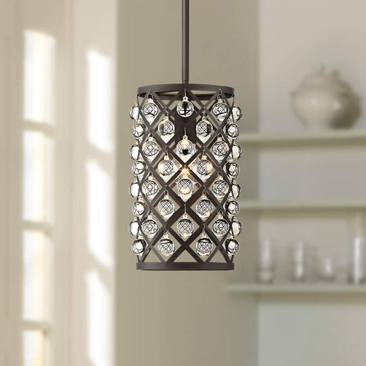 Genter 8" Wide Bronze and Crystal Mini Pendant