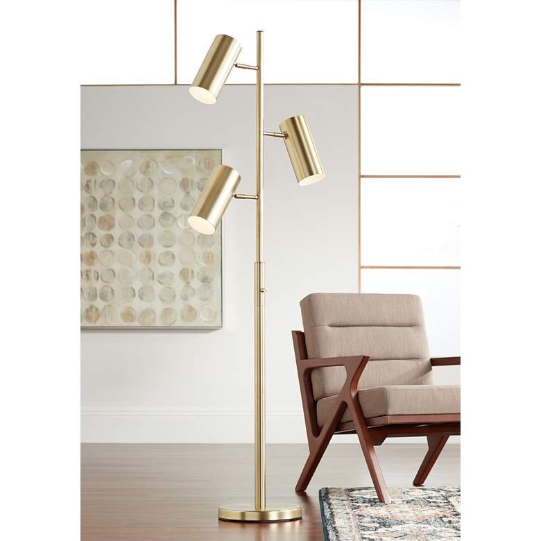 Possini Euro Canasta Trac Tree Floor Lamp Satin Brass