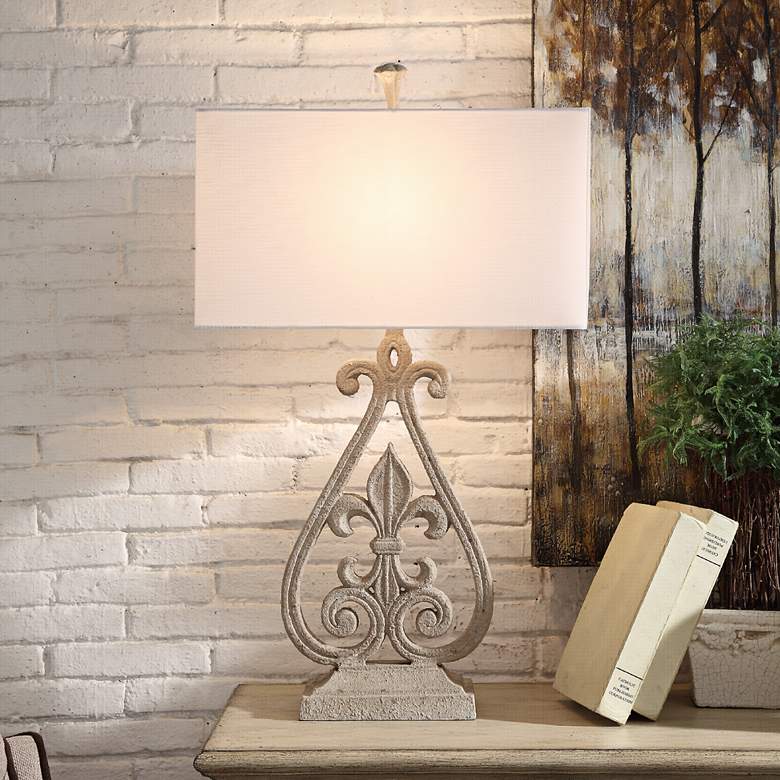 Crestview Collection Fleur De Lis Antique White Table Lamp