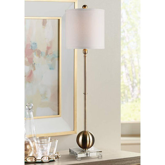 Laton Brass And Crystal Table Lamp