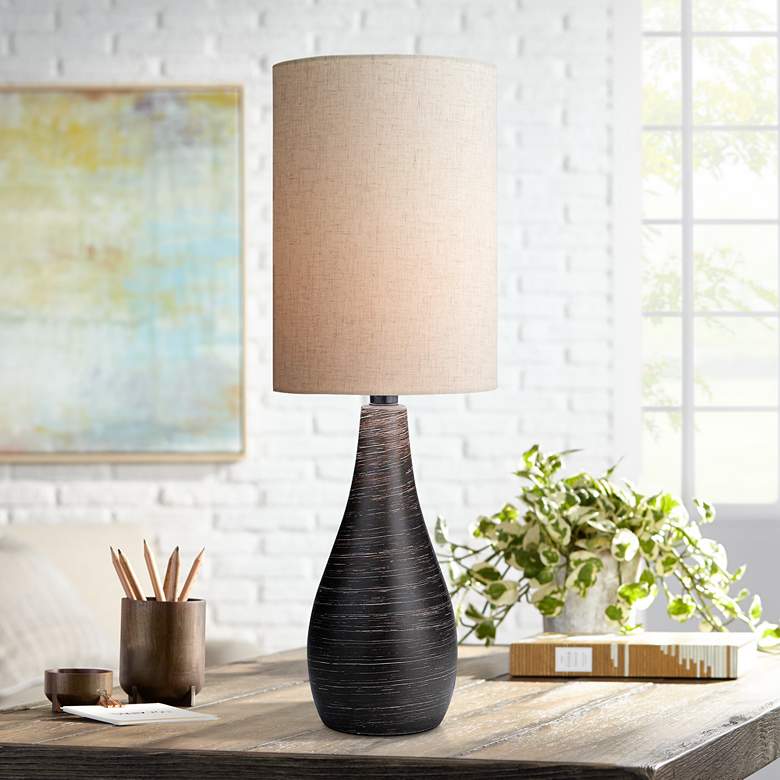 Lite Source Quatro Brushed Dark Bronze Modern Ceramic Table Lamp