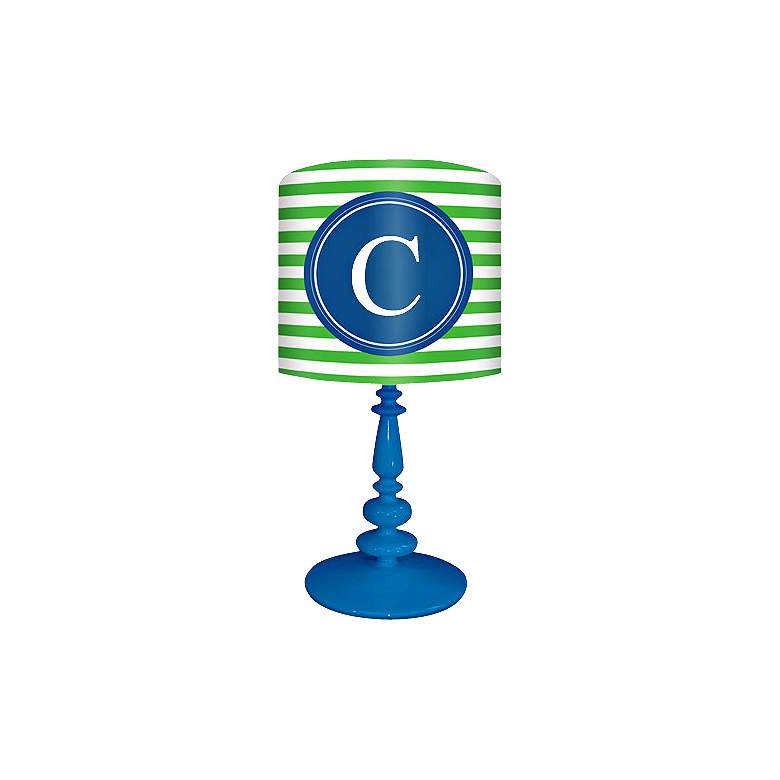 Blue And Green "C" Striped Monogram Kids Table Lamp