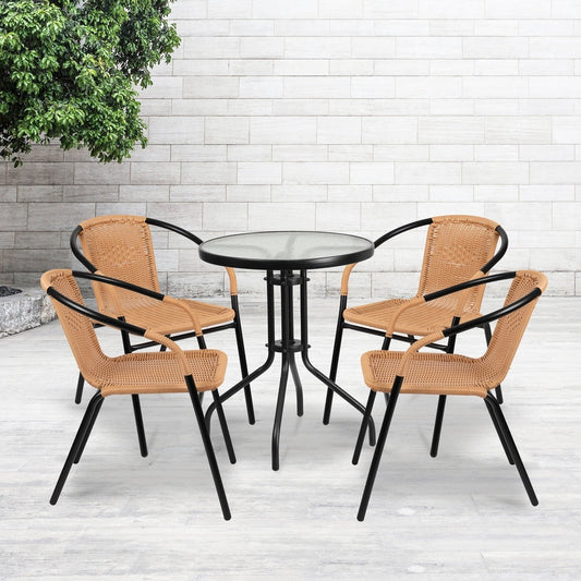 4 Pack Gray Rattan Indoor-Outdoor Restaurant Stack Chair