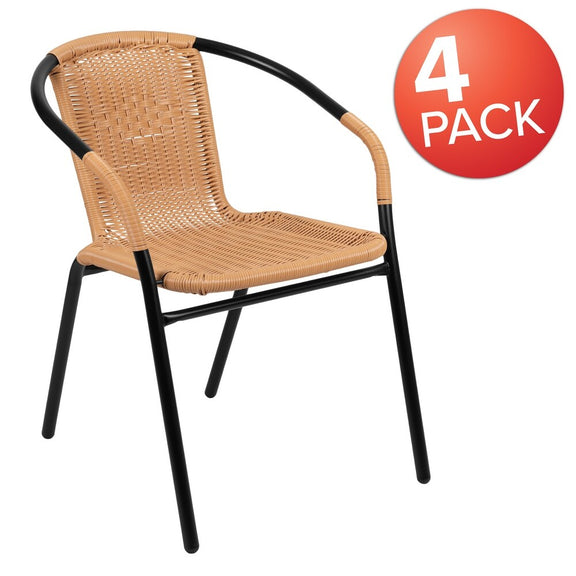 Flash Furniture 4 Pack Gray Rattan Indoor Outdoor Restaurant Stack Chair