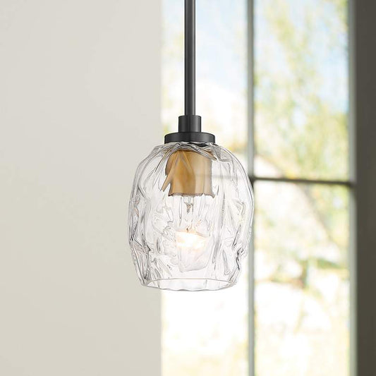 Stiffel Veronica 5 1/2" Wide Semi Gloss Black and Glass Mini Pendant