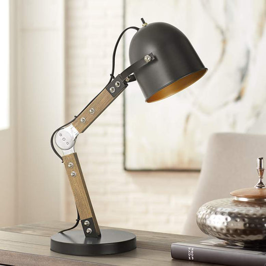 Binimi Matte Black and Wood Desk Lamp