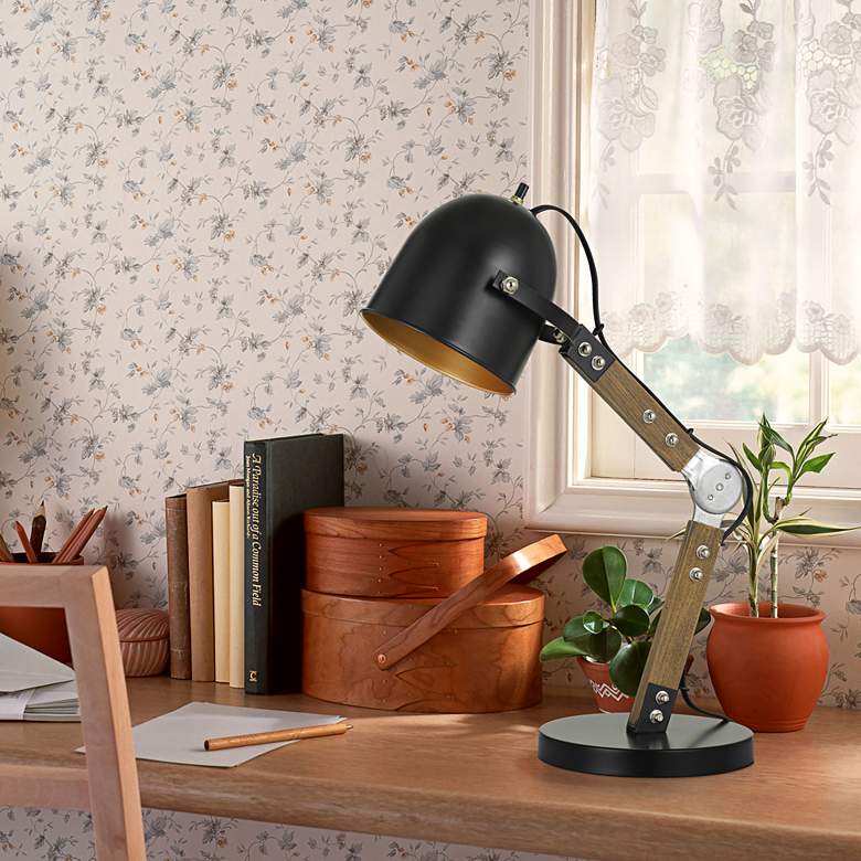 Binimi Matte Black and Wood Desk Lamp