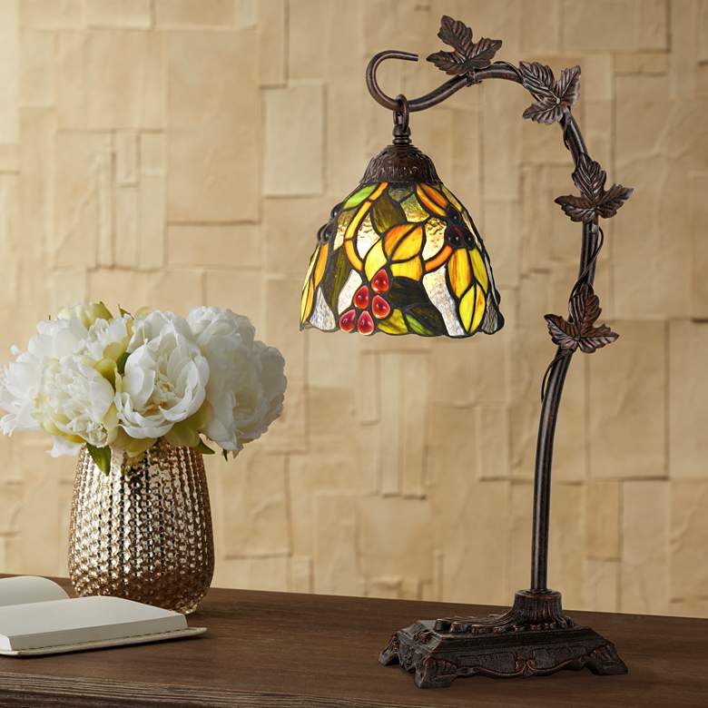 Cotulla Bronze Desk Lamp with Tiffany-Style Glass Shade