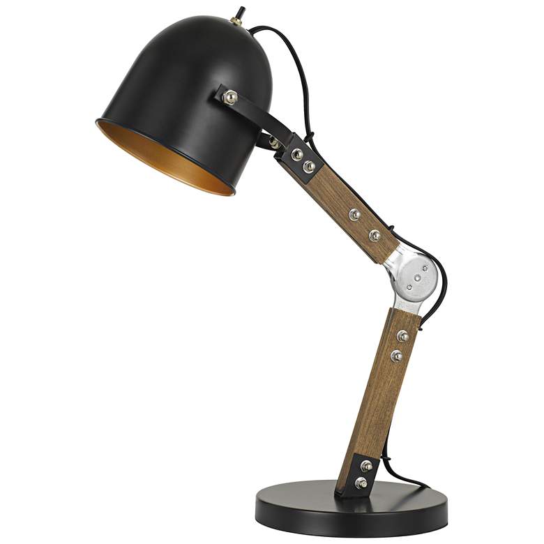 Binimi Matte Black and Wood Desk Lamp