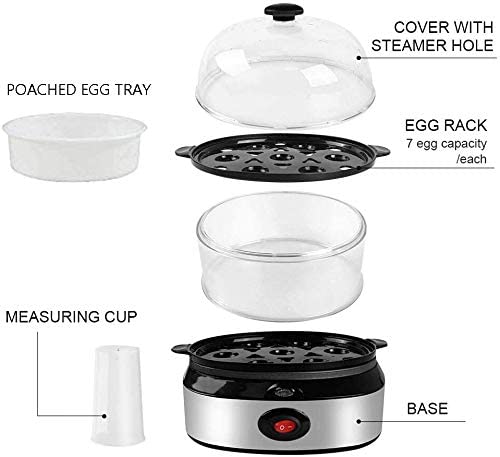 Double Layer Egg Cooker 14 Egg Capacity Hard Boiled Egg Cooker -dry Electric  Egg Boiler with 40mL Measuring Cup Steam Vegetables 