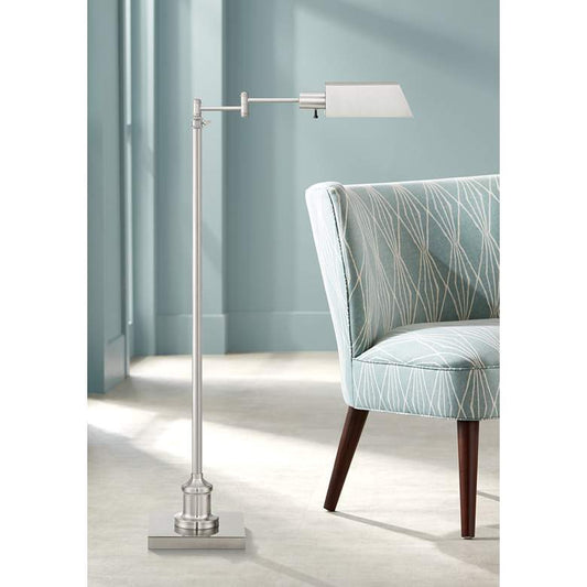 Jenson Brushed Nickel Adjustable Swing Arm Pharmacy Floor Lamp