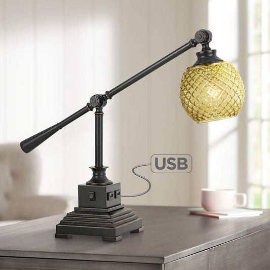 Brandon Dark Bronze Metal Desk Lamp with USB Port