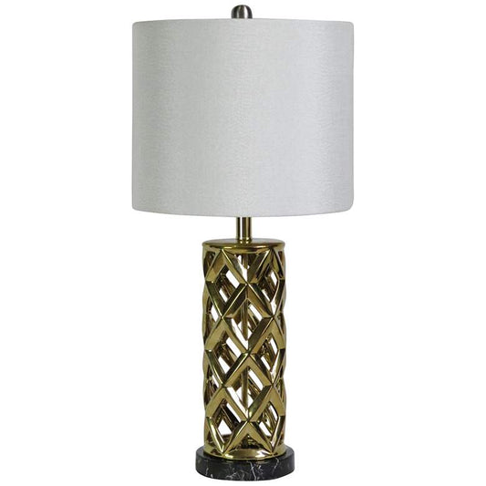 Saylor Plated Gold Woven Cylinder Cage Ceramic Table Lamp