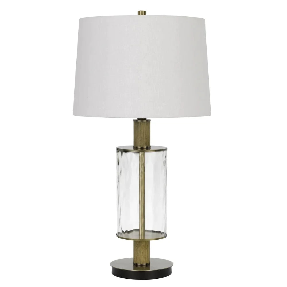 42 Inch Clear Glass Table Lamp with Dimmer and Oak Wood Accent