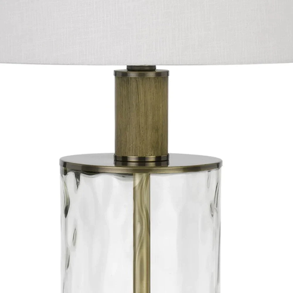 42 Inch Clear Glass Table Lamp with Dimmer and Oak Wood Accent