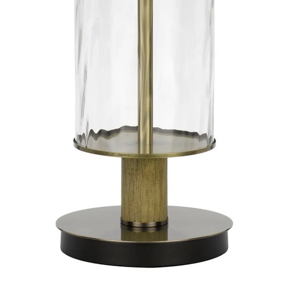 42 Inch Clear Glass Table Lamp with Dimmer and Oak Wood Accent