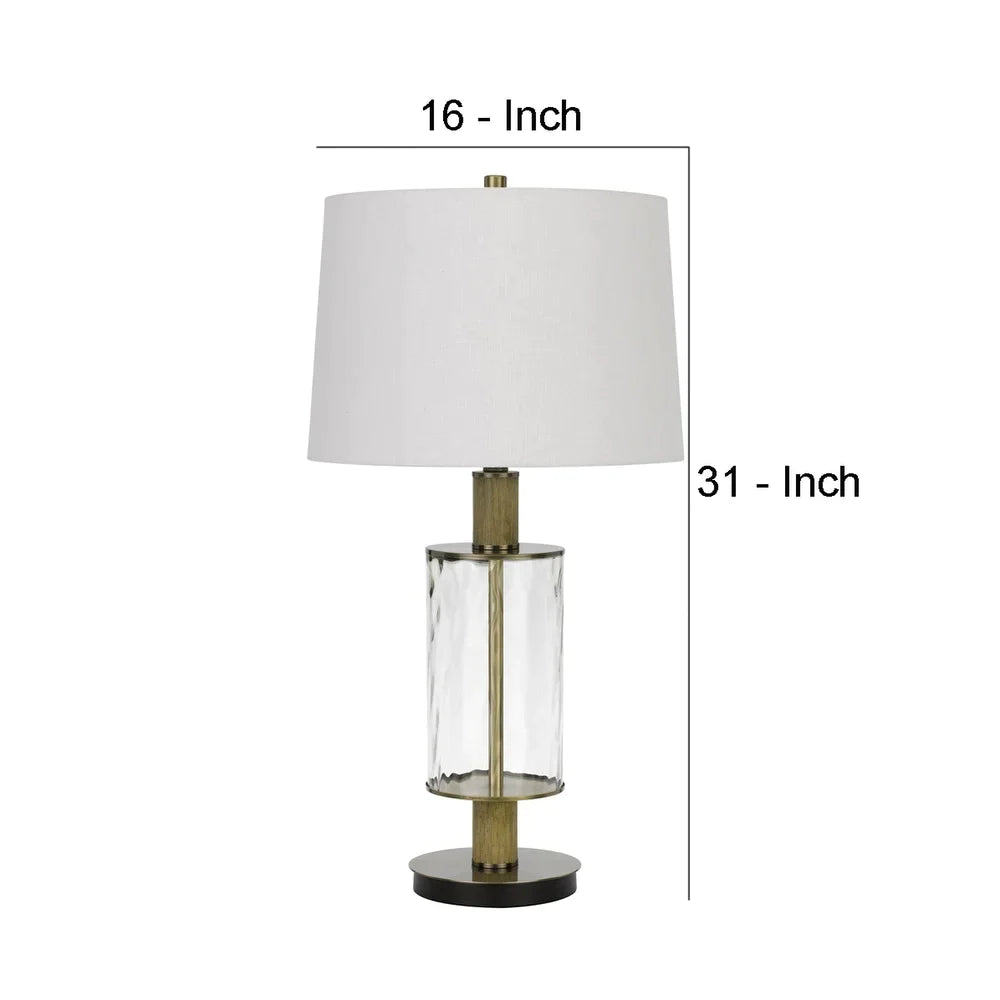 42 Inch Clear Glass Table Lamp with Dimmer and Oak Wood Accent