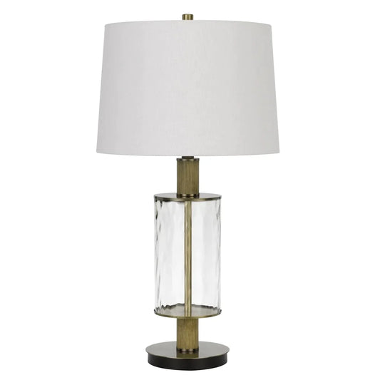 42 Inch Clear Glass Table Lamp with Dimmer and Oak Wood Accent