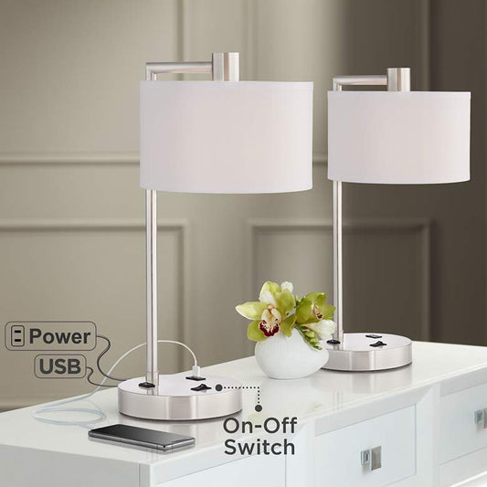 Colby Brushed Nickel USB and Outlet Desk Lamps - Set of 2