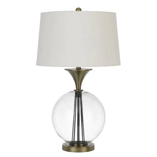 46 Inch Metal And Glass Globe Table Lamp, Dimmer, Brass Finish