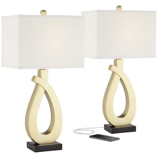 Gold and Black Table Lamps Set of 2 with USB Ports