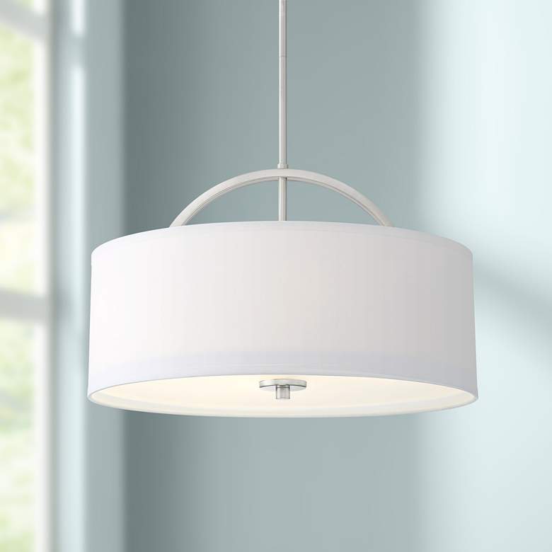 Halsted 20" Wide Linen Shade and Brushed Pendant Light