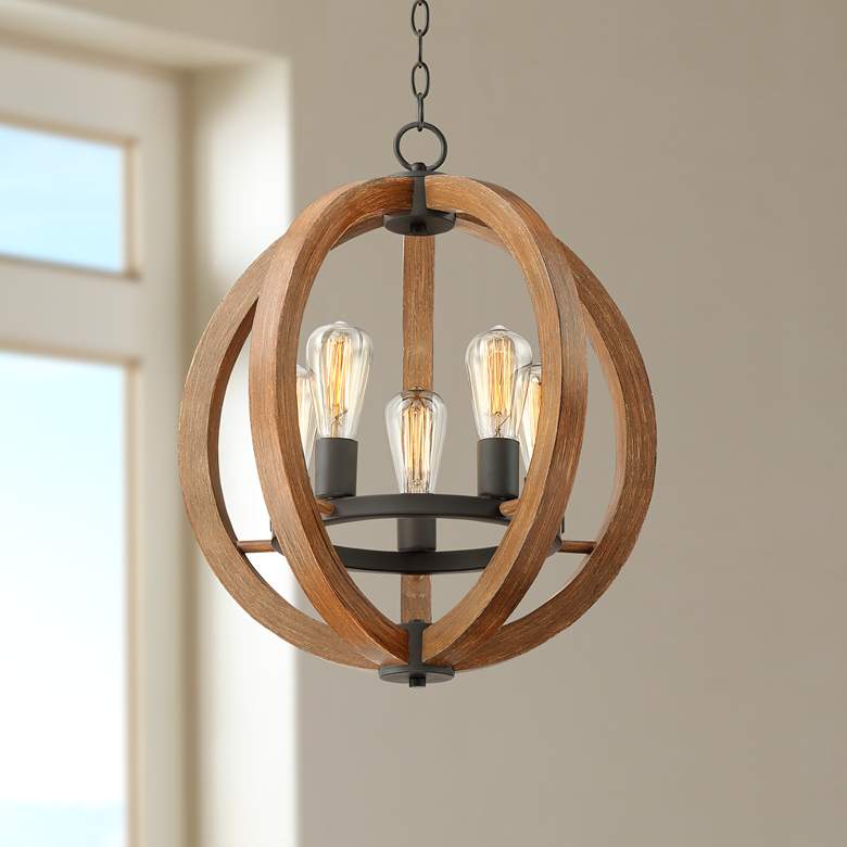 Possini Euro Cass 19" Wide Painted Wood 5-Light Orb Pendant