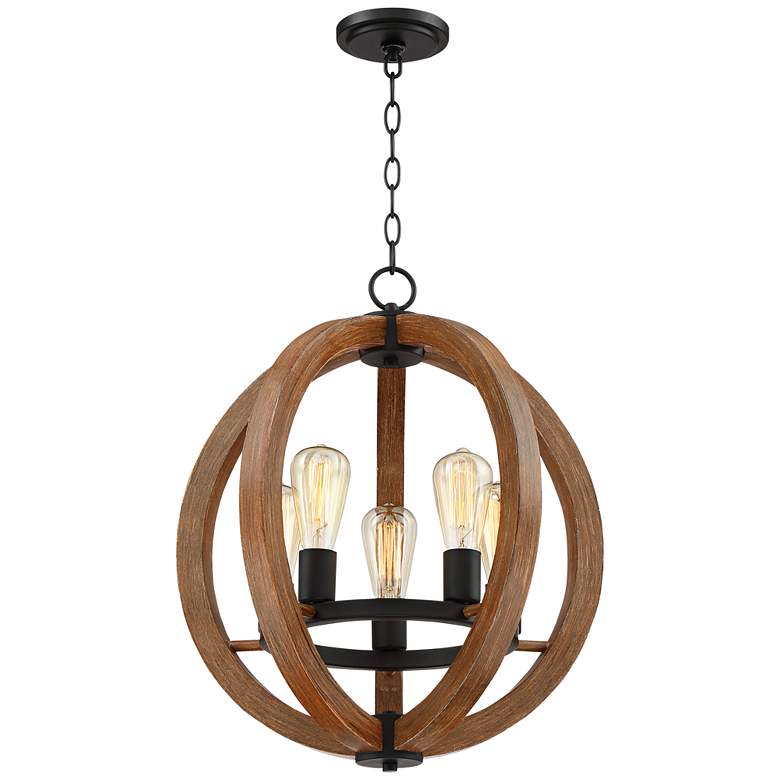 Possini Euro Cass 19" Wide Painted Wood 5-Light Orb Pendant