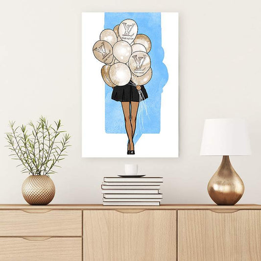 Oliver Gal Balloon Girl Blue Canvas Wall Art