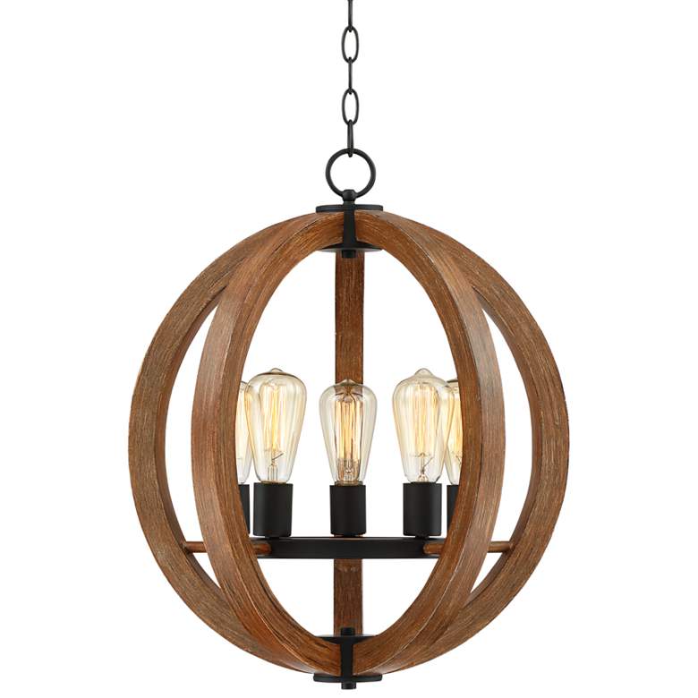 Possini Euro Cass 19" Wide Painted Wood 5-Light Orb Pendant