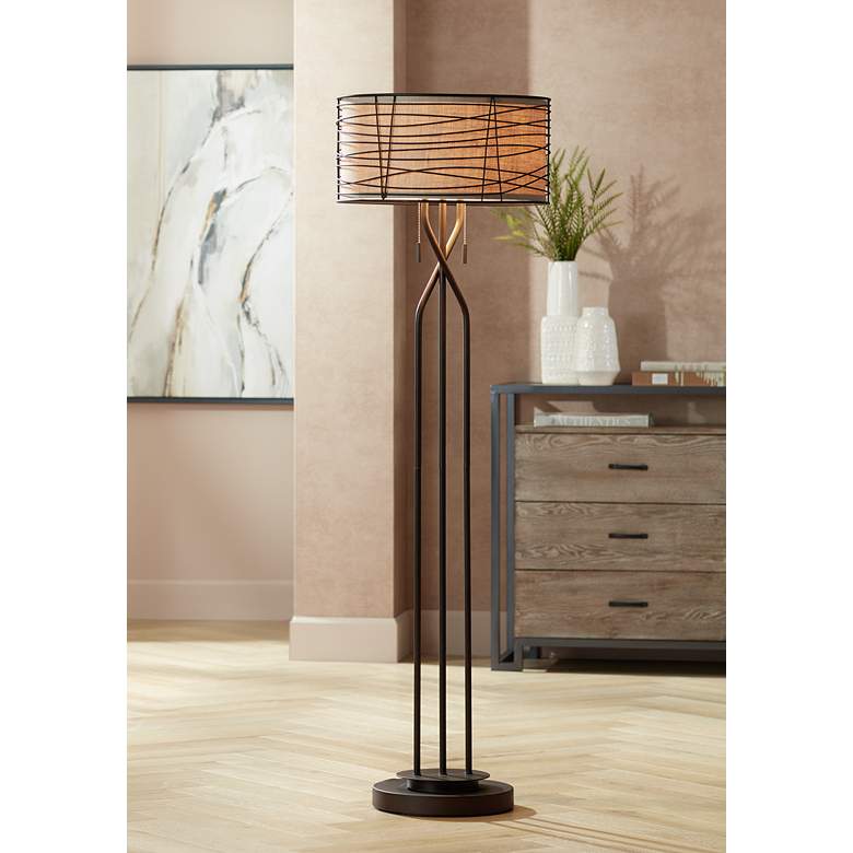 Marlowe Bronze Woven Metal Floor Lamp by Franklin Iron Works