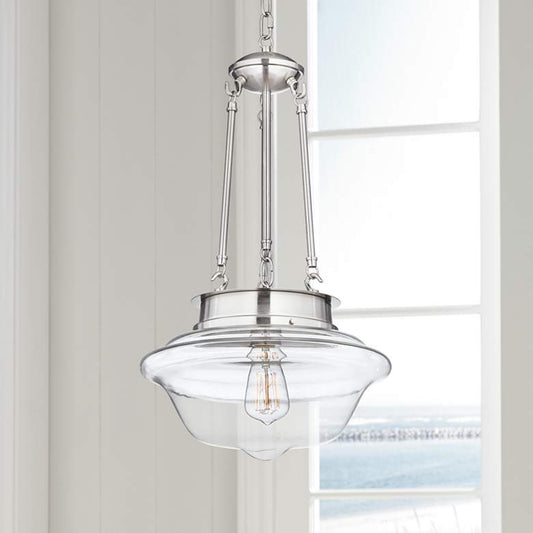 Possini Euro Schoolhouse 13" Wide Brushed Nickel LED Pendant