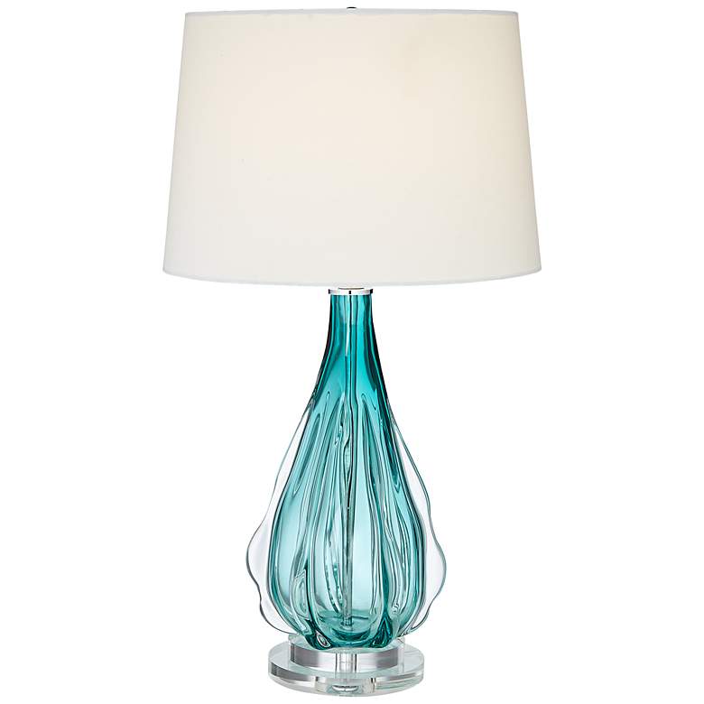 Claudette Coastal Modern Turquoise Glass Table Lamp