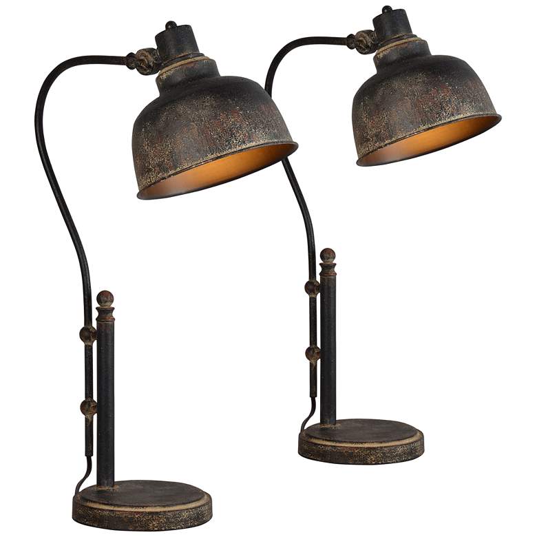 Forty West Wade Distressed Black Desk Lamps Set of 2