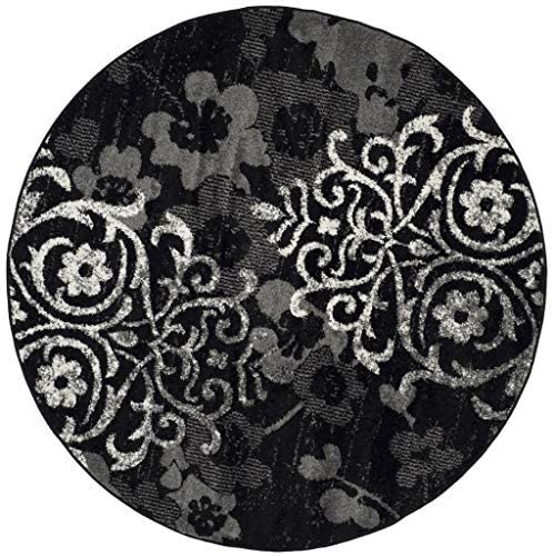 Black/Silver Floral Damask Soft Area Rug