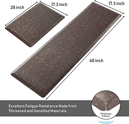 Rzoysia 2pc Kitchen Mats Anti Fatigue Mat for Kitchen Floor Kitchen Rugs Runner Standing Desk Mat Non-Slip for Home Kitchen Office 60"x17.3"+28"x17.3" Dark Grey