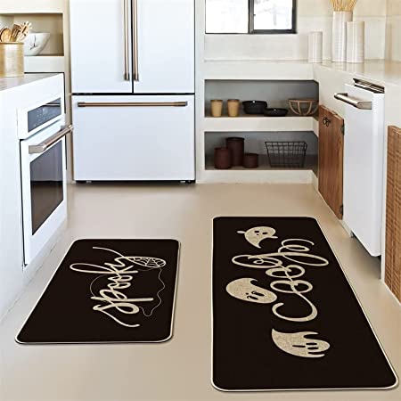 Spooky Spider Web Ghosts Boo Decorative Kitchen Mats Set of 2 - 17x29 and 17x47 Inch