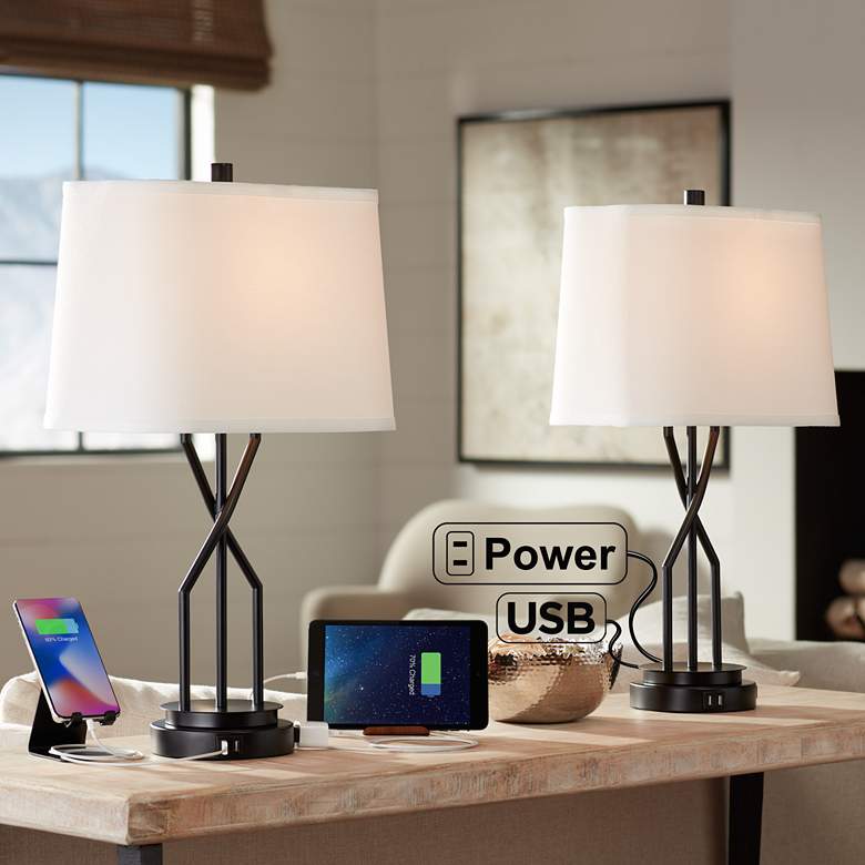 Dario Black Table Lamps Set of 2 with USB Ports