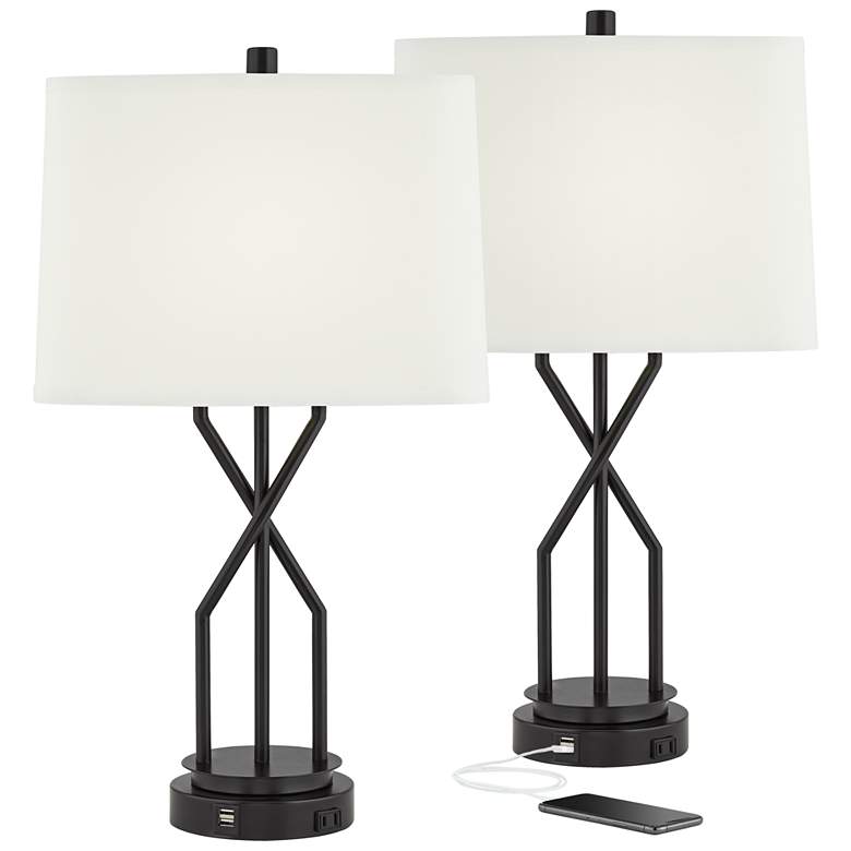 Dario Black Table Lamps Set of 2 with USB Ports